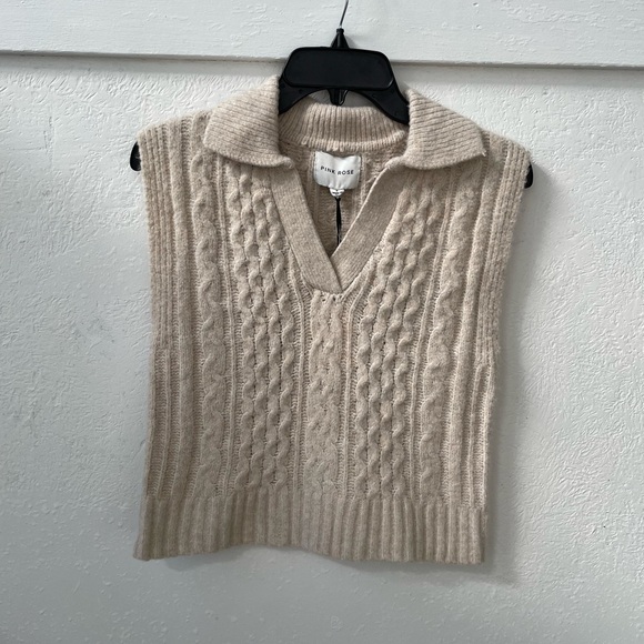 Pink Rose Cable Sweater Vest in Oatmeal - Picture 2 of 5